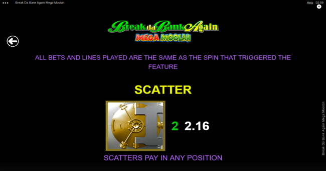 break da bank again mega moolah paytable 1 paytable