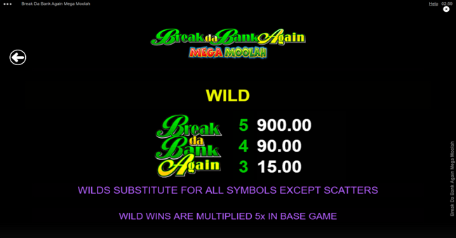 break da bank again mega moolah paytable 2 paytable