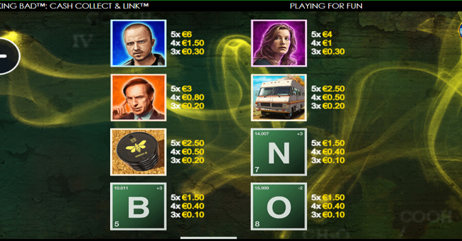 breaking bad cash collect and link paytable 1 paytable