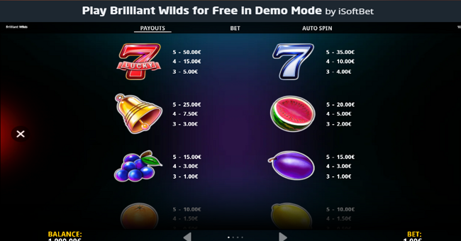 brilliant wilds paytable 1 paytable