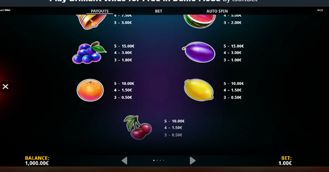 brilliant wilds paytable 2 paytable