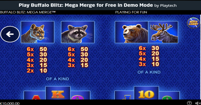 buffalo blitz mega merge paytable 1 paytable