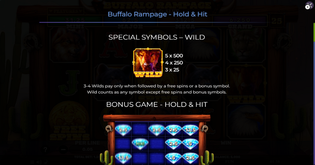buffalo rampage hold and hit paytable 1 paytable
