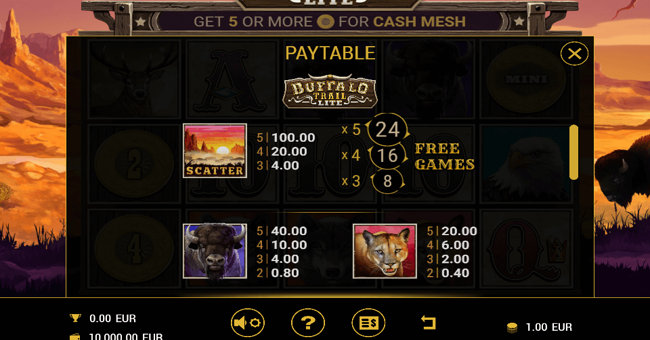 buffalo trail ultra paytable3 paytable