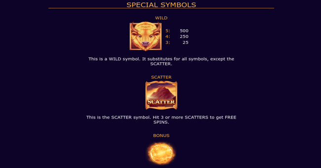 buffalos sun paytable 2 paytable