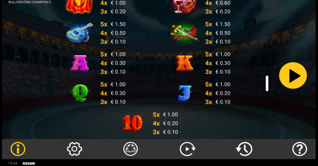 bullfighting champion 2 paytable 1 paytable