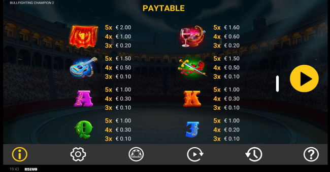 bullfighting champion 2 paytable 2 paytable