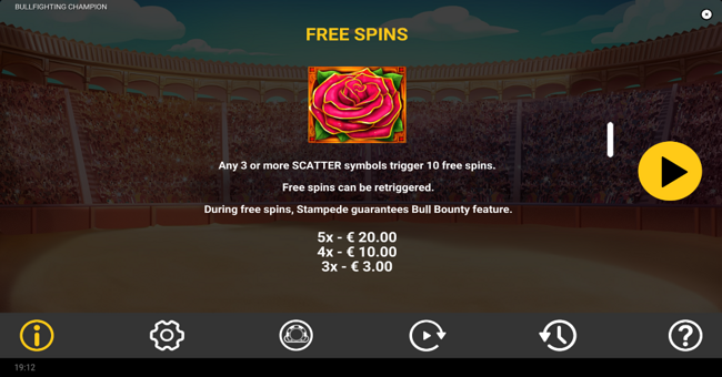 bullfighting champion paytable 1 paytable