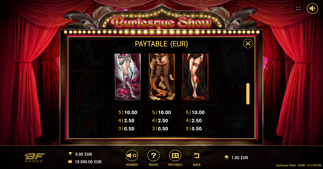 burlesque show dancer paytable 2 paytable