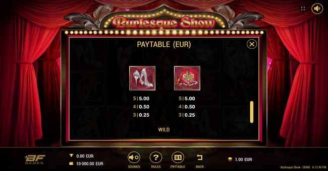 burlesque show dancer paytable 4 paytable
