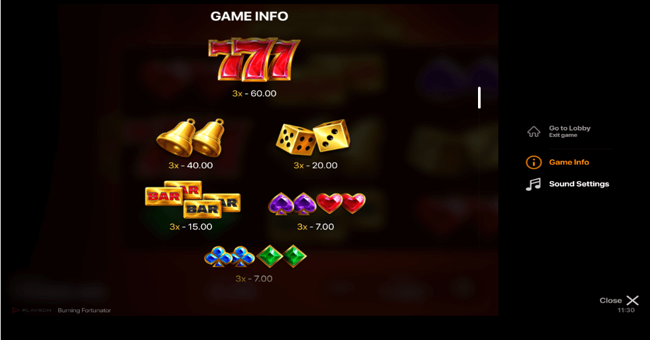 burning fortunator paytable 1 paytable