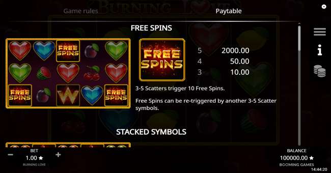 burning love paytable 1 paytable