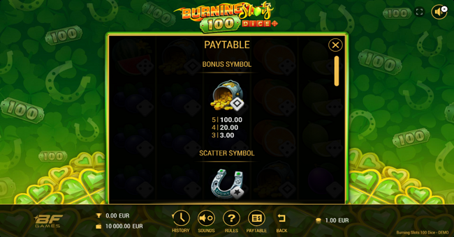 burning slots 100 dice paytable 1 paytable