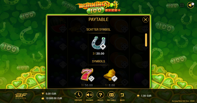 burning slots 100 dice paytable 2 paytable