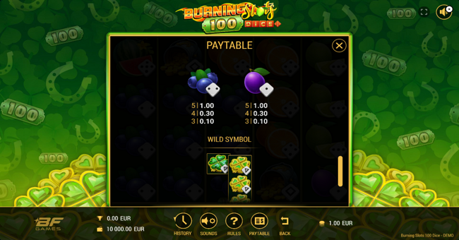 burning slots 100 dice paytable 5 paytable