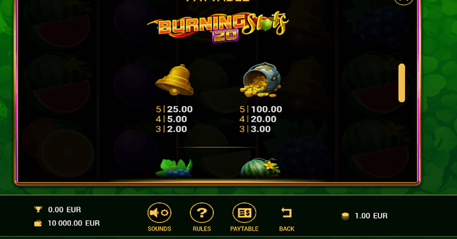 burning slots 20 paytable2 paytable
