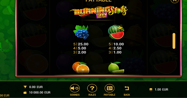 burning slots 20 paytable3 paytable