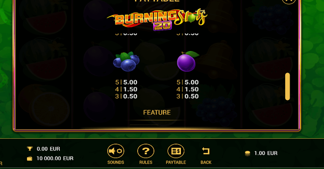 burning slots 20 paytable5 paytable