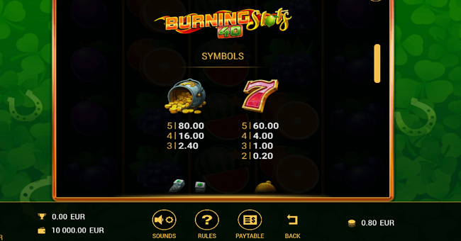 burning slots 40 paytable paytable
