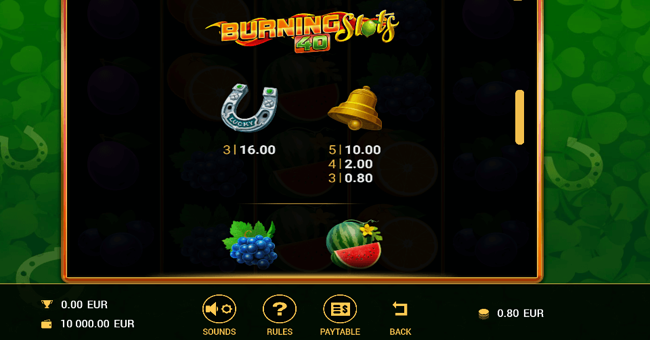 burning slots 40 paytable2 paytable