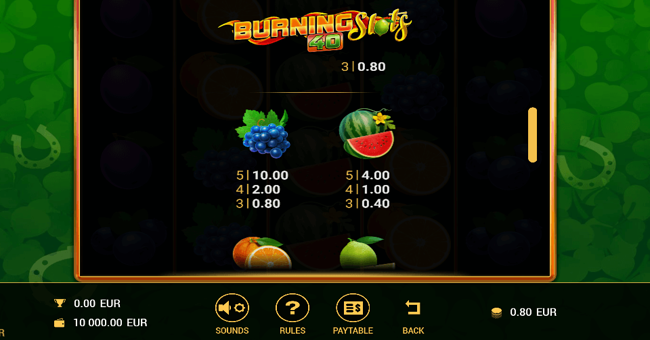 burning slots 40 paytable3 paytable