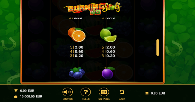 burning slots 40 paytable4 paytable