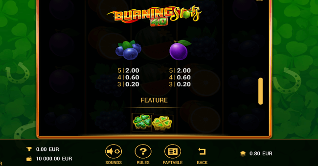 burning slots 40 paytable5 paytable
