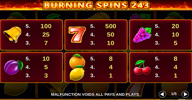 burning spins 243 paytable paytable