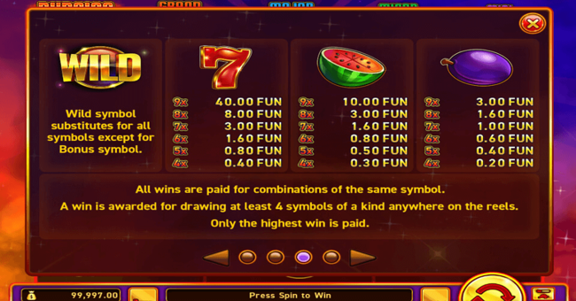 burning stars paytable 1 paytable