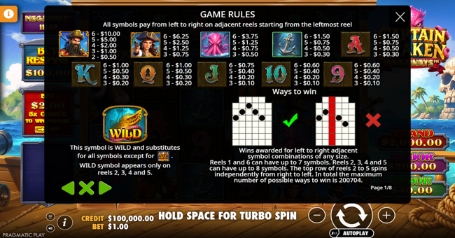 captain kraken megaways paytable paytable