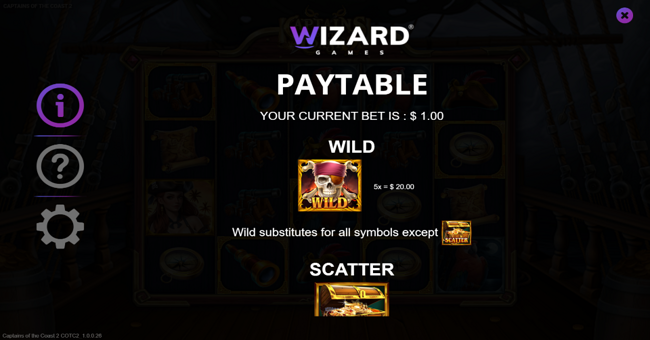 captains of the coast 2 paytable 1 paytable