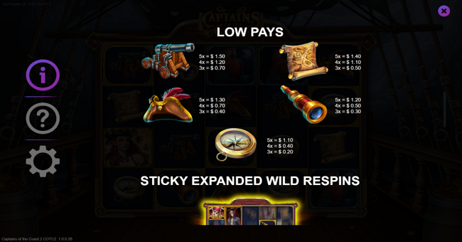 captains of the coast 2 paytable 3 paytable