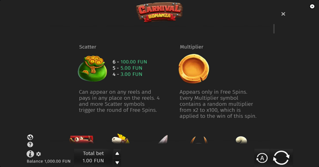 carnival bonanza paytable 1 paytable