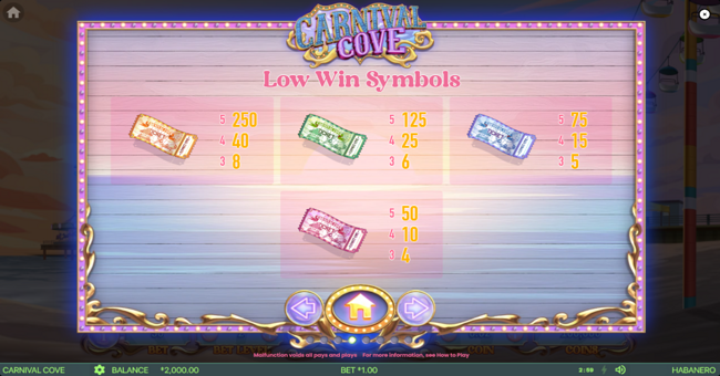 carnival cove paytable 4 paytable