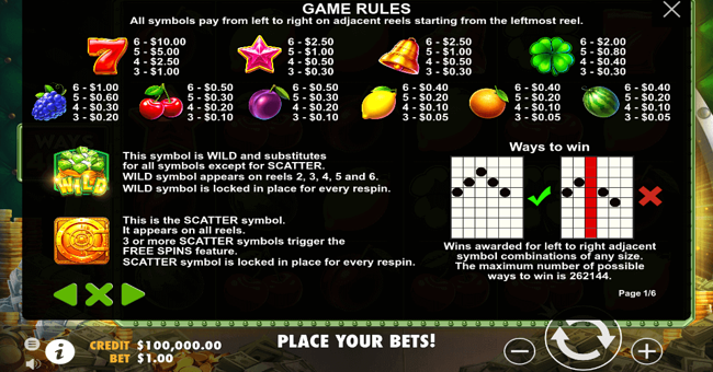 cash bonanza paytable paytable