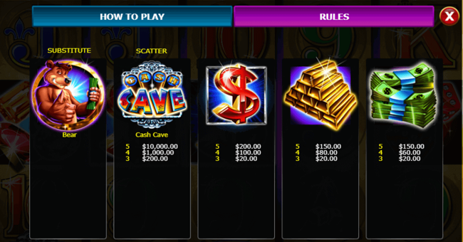 cash cave paytable paytable