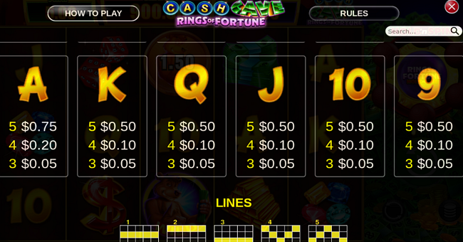 cash cave rings of fortune paytable 2 paytable