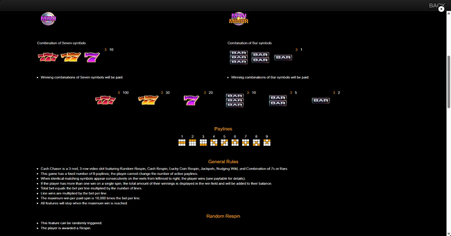 cash chaser paytable paytable