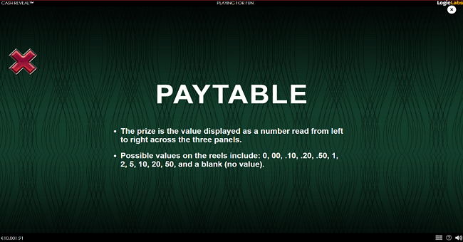 cash reveal paytable paytable