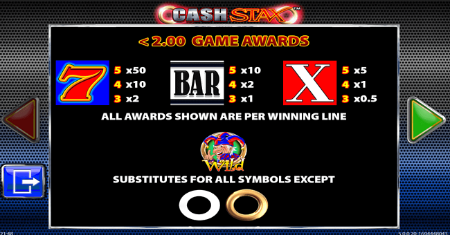 cash stax paytable 1 paytable
