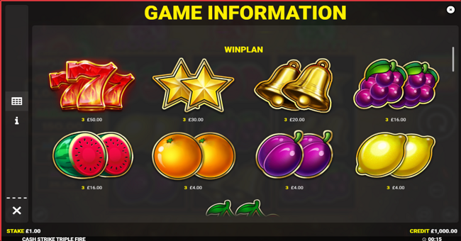 cash strike triple fire paytable 1 paytable