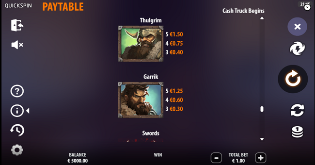 cash truck begins paytable 2 paytable