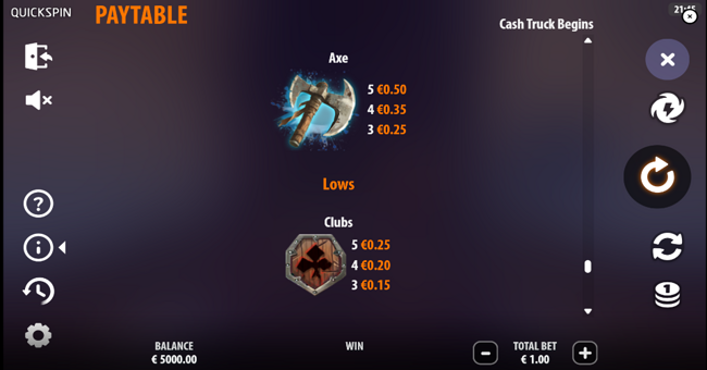 cash truck begins paytable 4 paytable