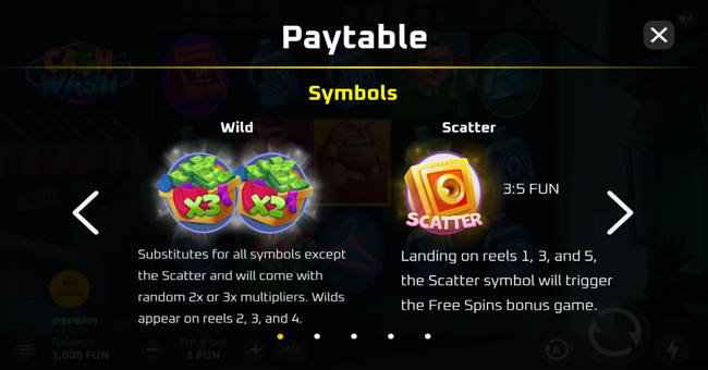 cash wash paytable 1 paytable