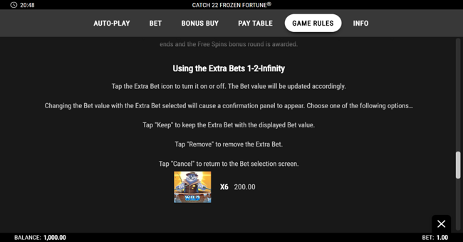 catch 22 frozen fortune paytable 3 paytable