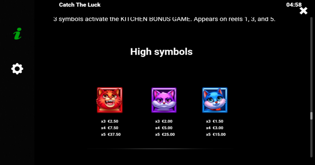 catch the luck paytable 2 paytable