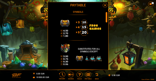 cave of gems paytable 1 paytable