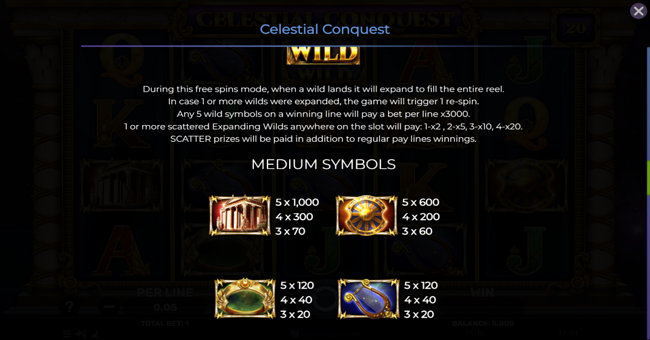 celestial conquest paytable 1 paytable
