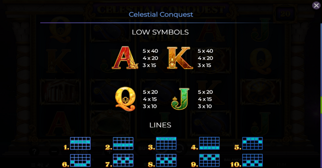 celestial conquest paytable 2 paytable