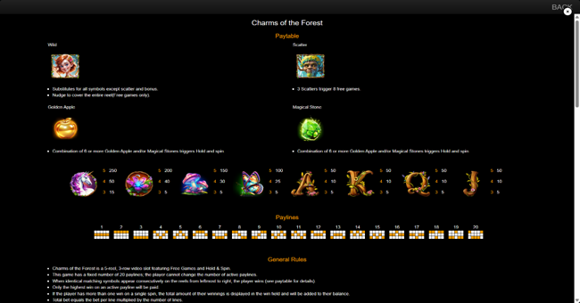 charms of the forest paytable paytable